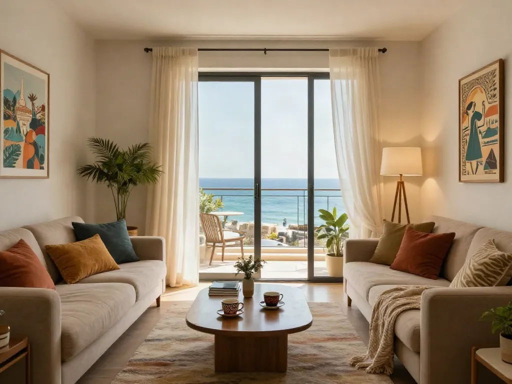 Stylish discreet apartment in Haifa showcasing inviting decor and cozy atmosphere.